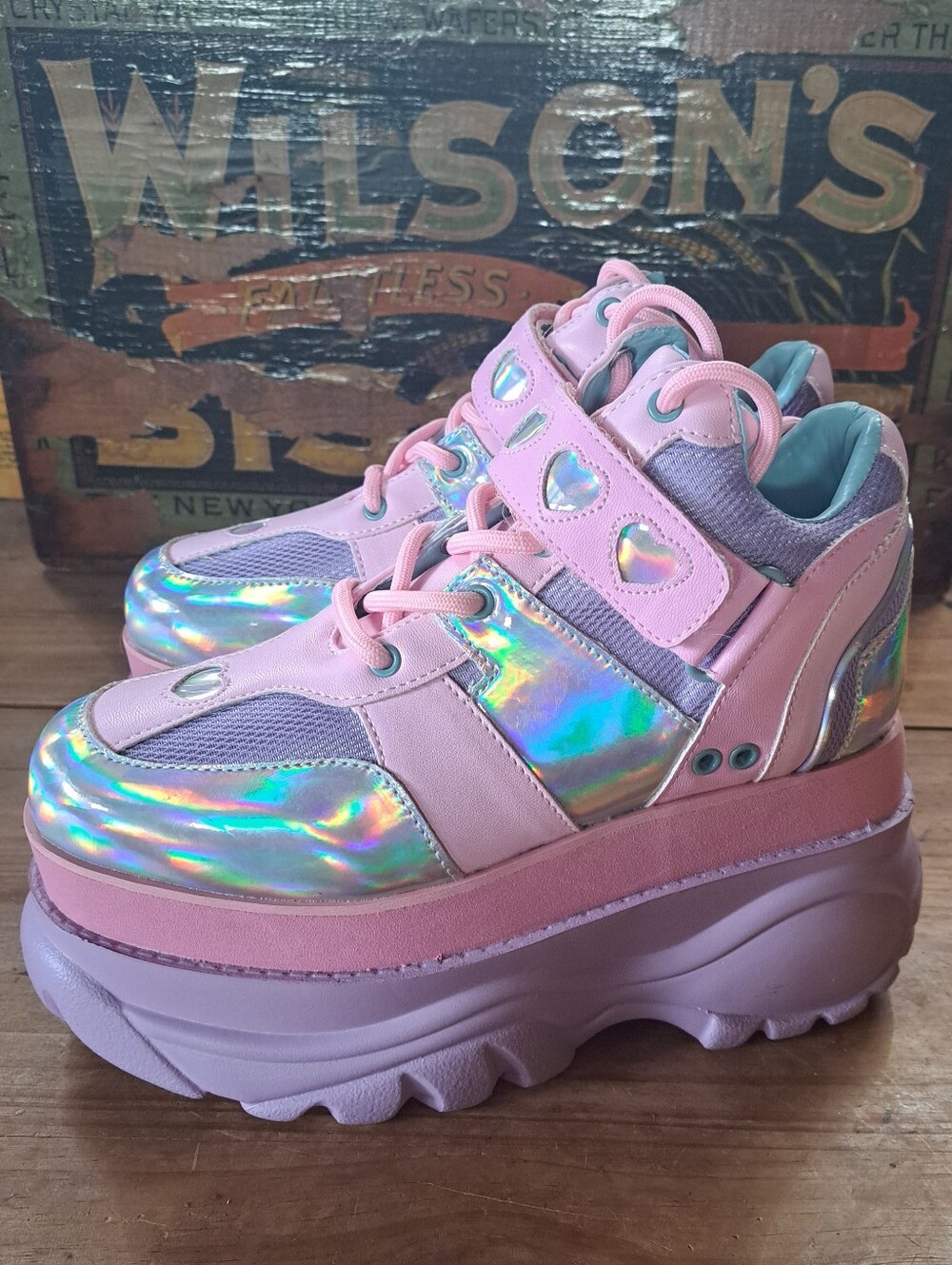 Fairywalker Platform Sneakers Sugar Thrillz Dolls Kill Womens 7 Holographic Pink
